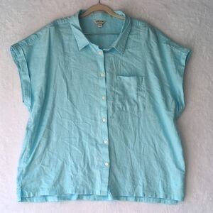 Orvis Women's Light‎ Blue Linen Blend Button Down Shirt Size XXL